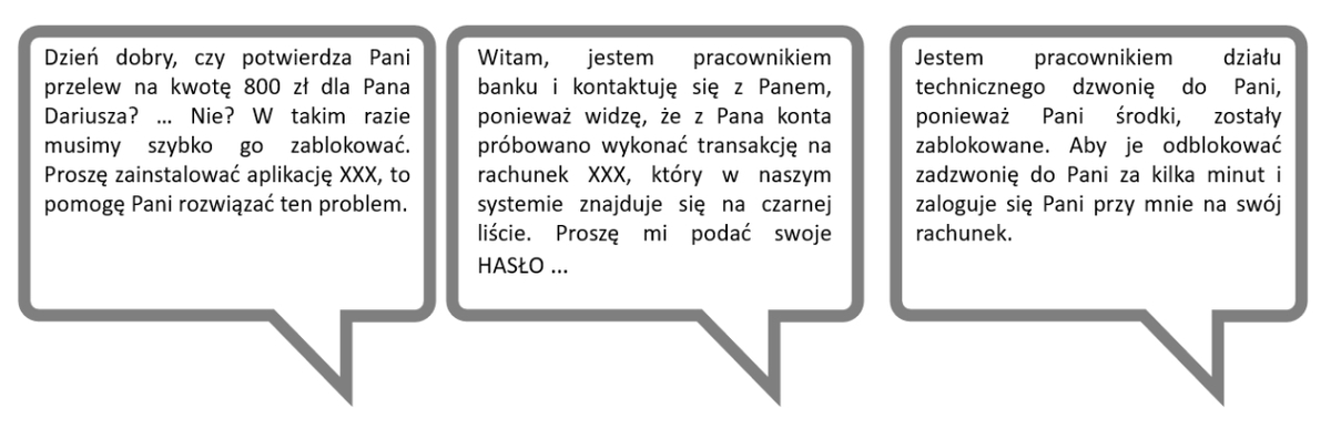 przykładowe wiadomości wysyłane przez oszustów