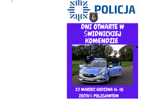 23 marca br. zapraszamy na "DZIEŃ OTWARTY W KPP ŚWIDNICA"- ZOSTAŃ JEDNYM Z NAS, WSTĄP W SZEREGI POLICJI