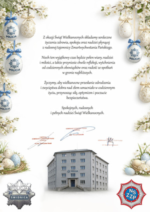 Życzenia Komendanta oraz Zastępców Komendy Powiatowej Policji w Świdnicy z okazji Świąt Wielkanocnych