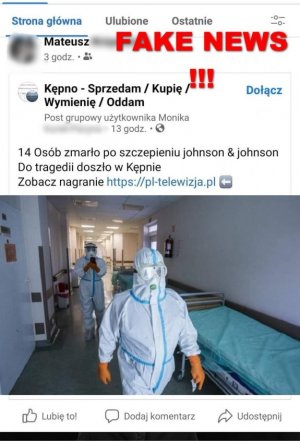 fake news ze strony portalu społecznościowego