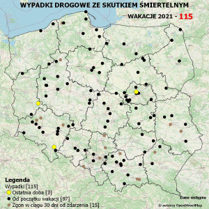 POLICYJNA MAPA WYPADKÓW DROGOWYCH ZE SKUTKIEM ŚMIERTELNYM – WAKACJE 2021