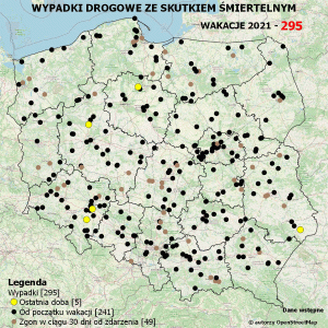 POLICYJNA MAPA WYPADKÓW DROGOWYCH ZE SKUTKIEM ŚMIERTELNYM – WAKACJE 2021