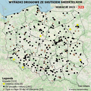 POLICYJNA MAPA WYPADKÓW DROGOWYCH ZE SKUTKIEM ŚMIERTELNYM – WAKACJE 2021