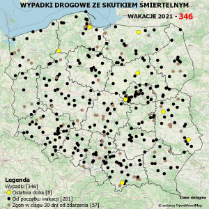 POLICYJNA MAPA WYPADKÓW DROGOWYCH ZE SKUTKIEM ŚMIERTELNYM – WAKACJE 2021