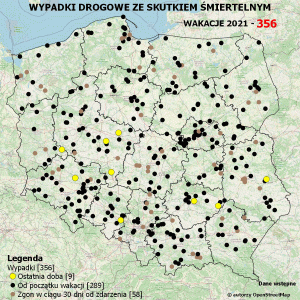 POLICYJNA MAPA WYPADKÓW DROGOWYCH ZE SKUTKIEM ŚMIERTELNYM – WAKACJE 2021