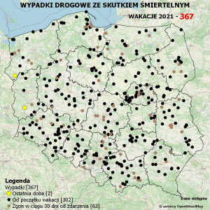 POLICYJNA MAPA WYPADKÓW DROGOWYCH ZE SKUTKIEM ŚMIERTELNYM – WAKACJE 2021